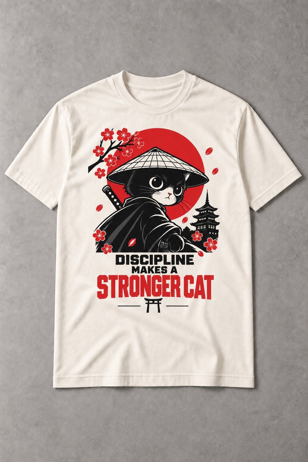 Camiseta de Gato Samurai – Discipline Makes a Stronger Cat - imagen 1
